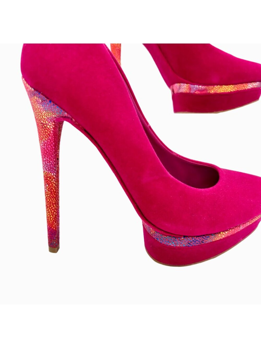ROUGE BY HELIUM BEYONCE BERRY PINK RAINBOW SNAKE PLATFORM HIGH HEELS - 8